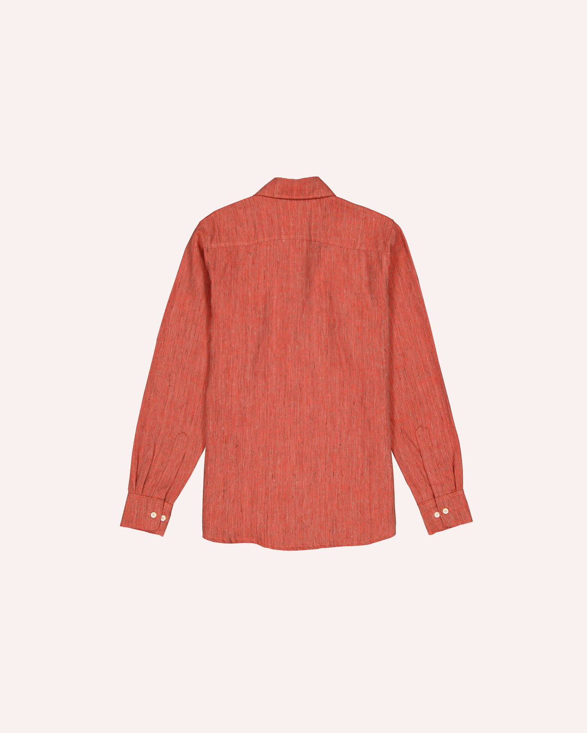 The back side of a terracota belgian linen shirt vintage style. 